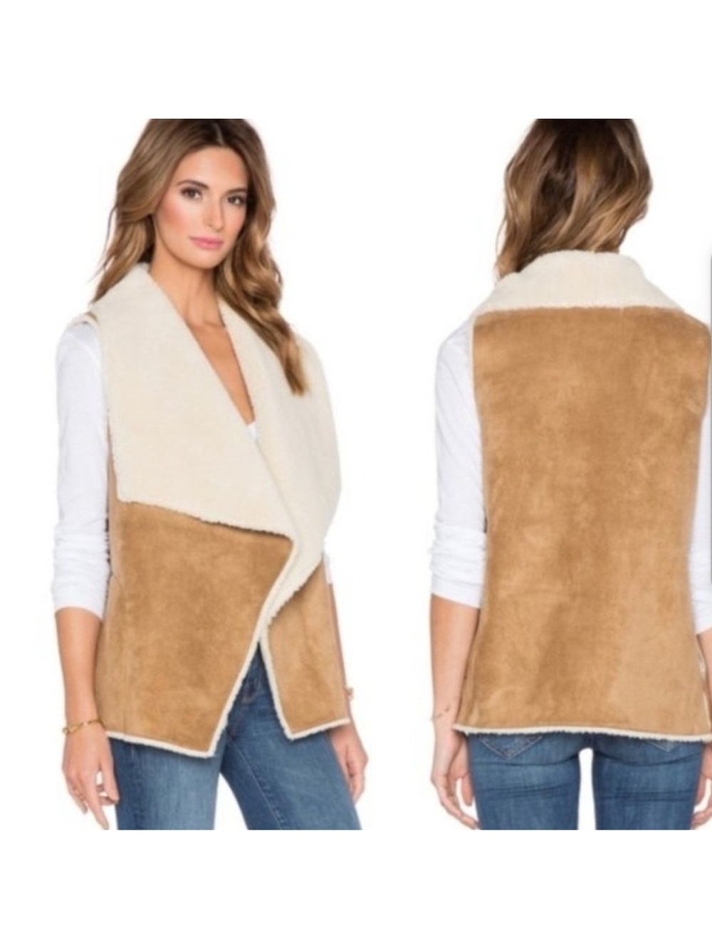 Velvet by Graham & Spencer Camel and Cream Reversible Teddy Vest